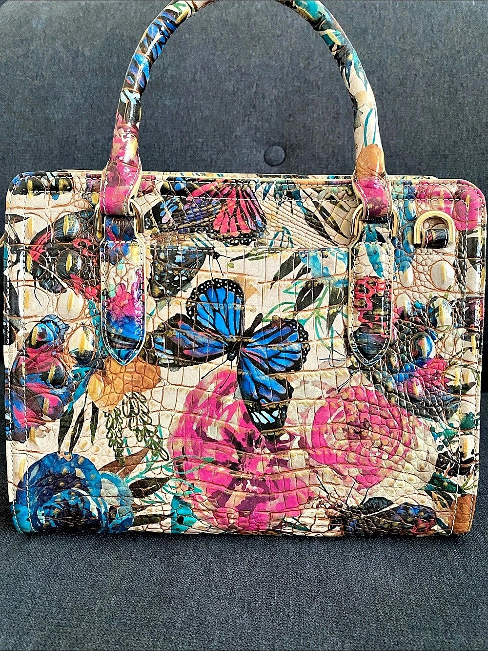 BRAHMIN Cami Satchel Floral Butterfly Multicolor handbag - Picture 2 of 6
